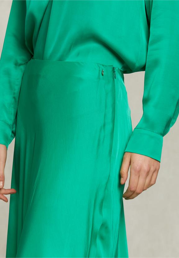 Green Satin Flared Skirt - Vert