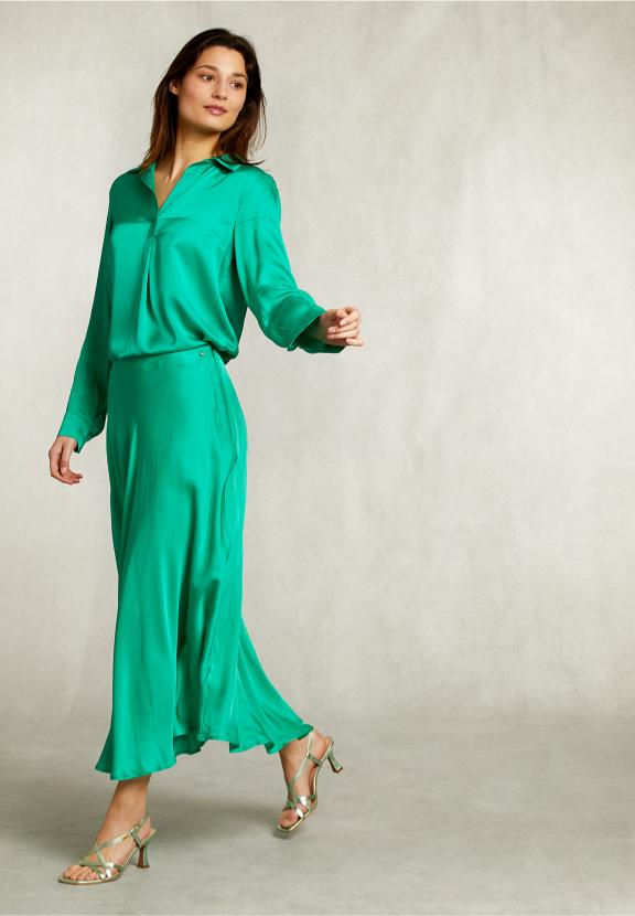 Green Satin Flared Skirt - Vert