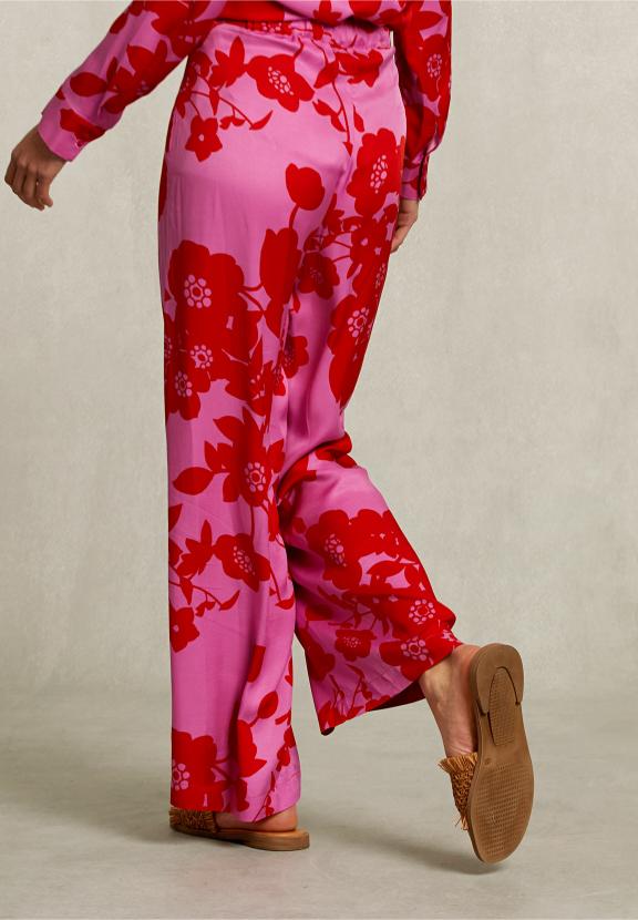 Red/Pink Floral Pants Elastic Waist - Rose