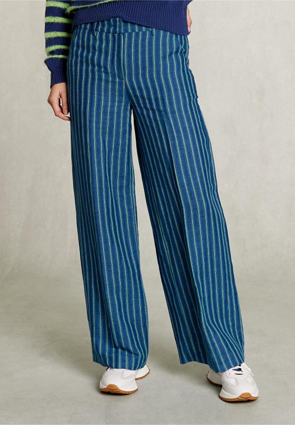 Blue/Green Striped Linen Pants - Bleu