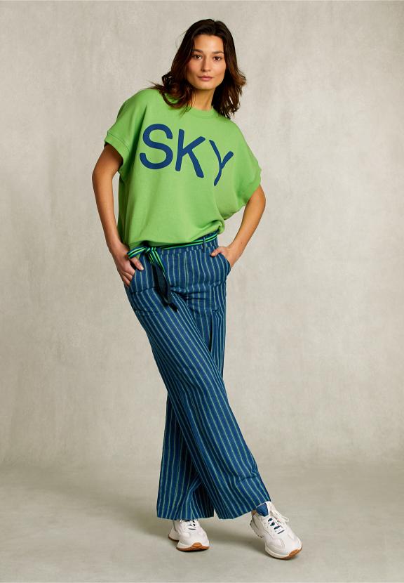 Blue/Green Striped Linen Pants - Bleu