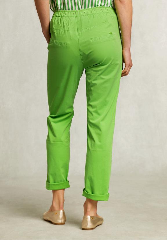 Green Cotton Pants Elastic Waist - Vert
