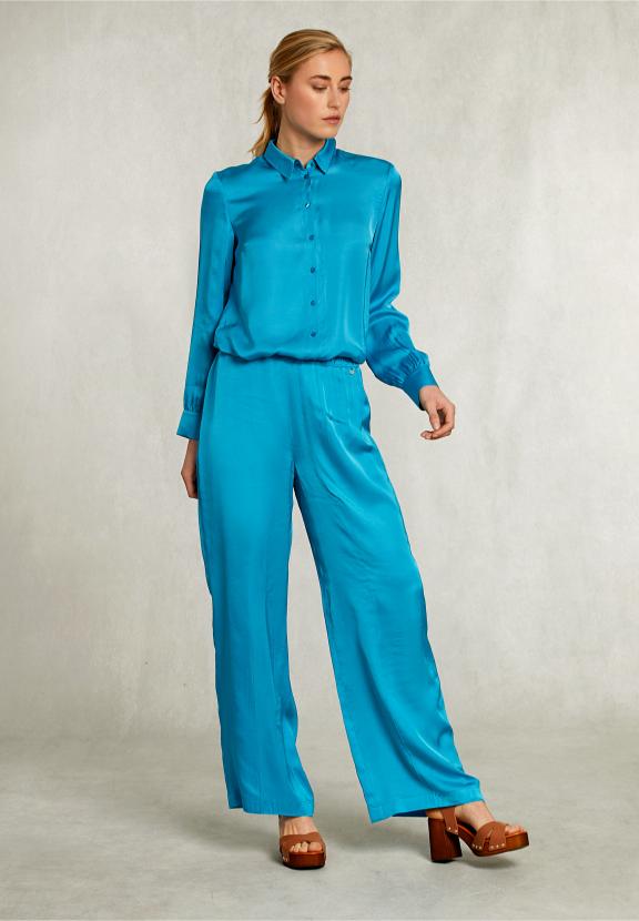 Petrol Loose Pants Elastic Waist - Bleu