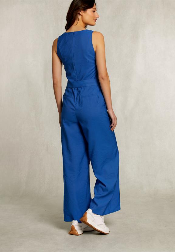 Blue Belted Sleeveless Jumpsuit - Bleu