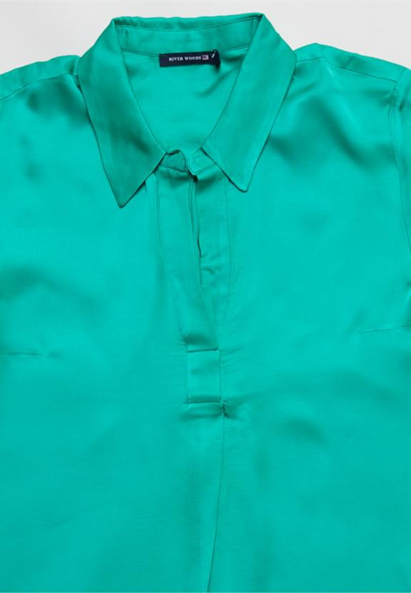 Green Uni Satin Blouse Long Sleeves - Vert