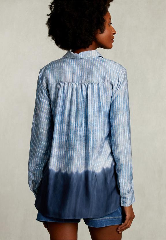 Blue/White Striped Tie-Dye Blouse - Bleu