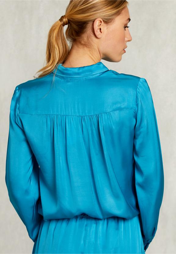 Petrol Viscose Blouse With Buttons - Bleu