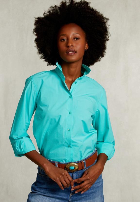 Turquoise Uni Centered Blouse - Vert