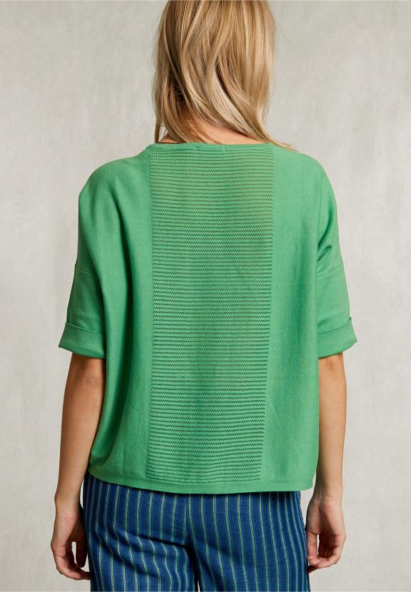 Green Sweater Ajour On Back - Vert