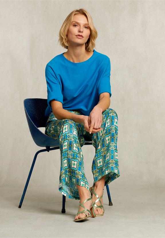Blue Sweater Ajour On Back - Bleu