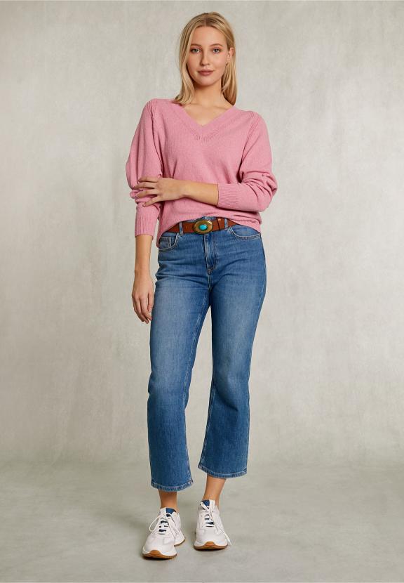 Pink Raglan V-Neck Sweater - Rose