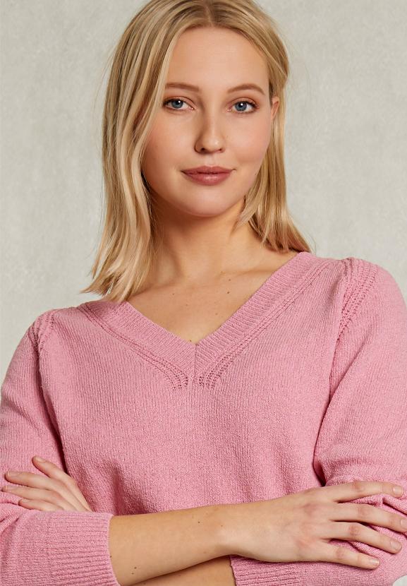 Pink Raglan V-Neck Sweater - Rose