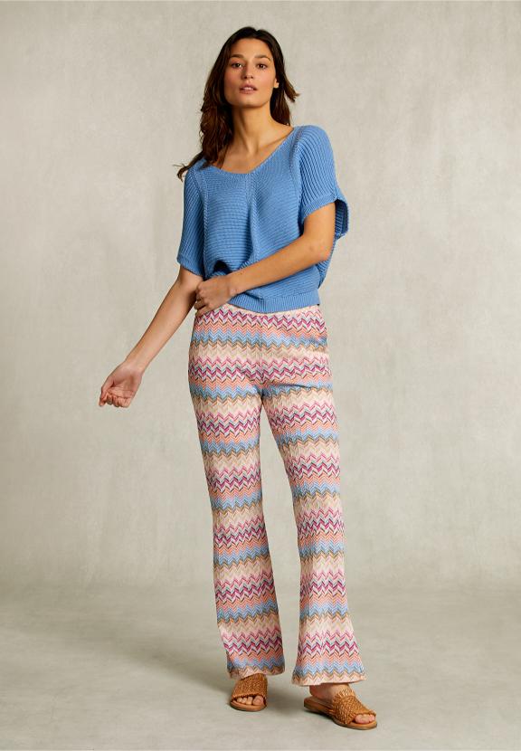 Blue V-Neck Sweater Short Sleeves - Bleu