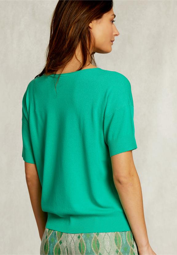 Green Viscose Sweater Short Sleeves - Vert