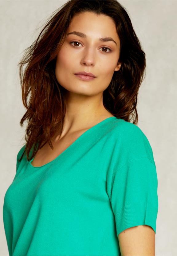Green Viscose Sweater Short Sleeves - Vert