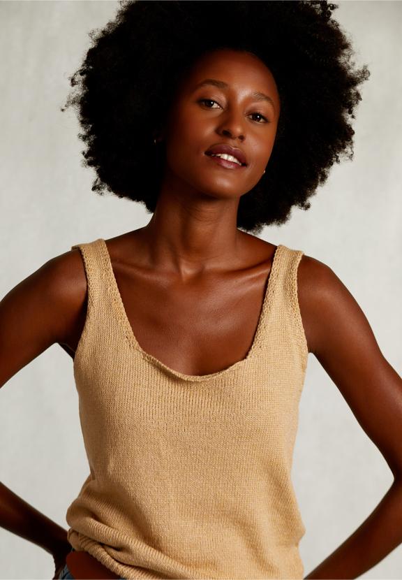 Beige Round Neck Lurex Top - Beige - W