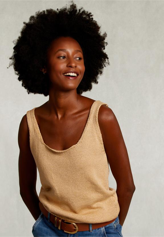 Beige Round Neck Lurex Top - Beige - W