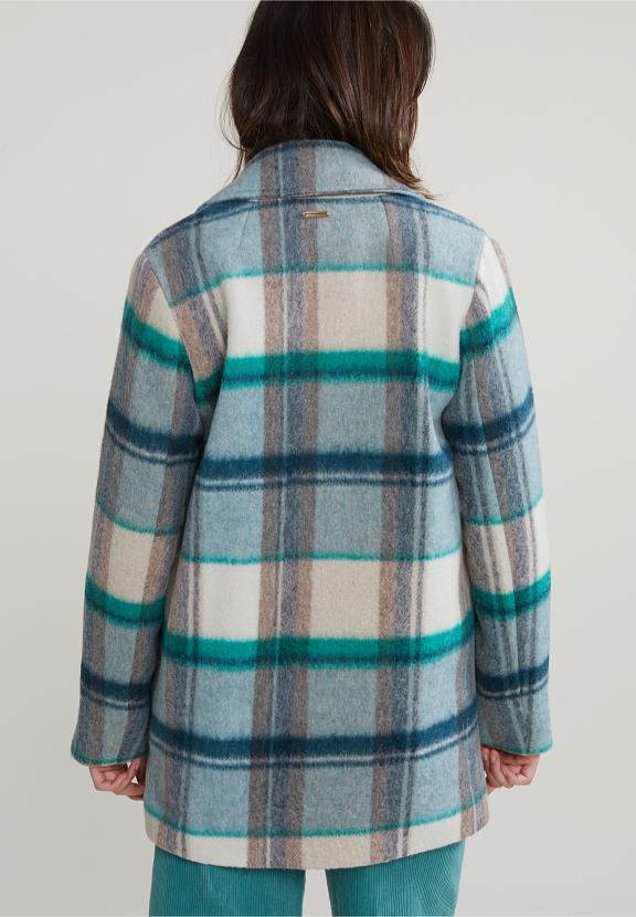 Green/Beige Checked Butttoned Coat - Vert