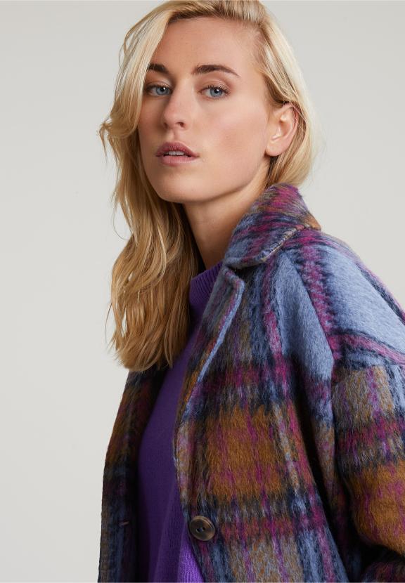 Multi Checked Coat - Bleu