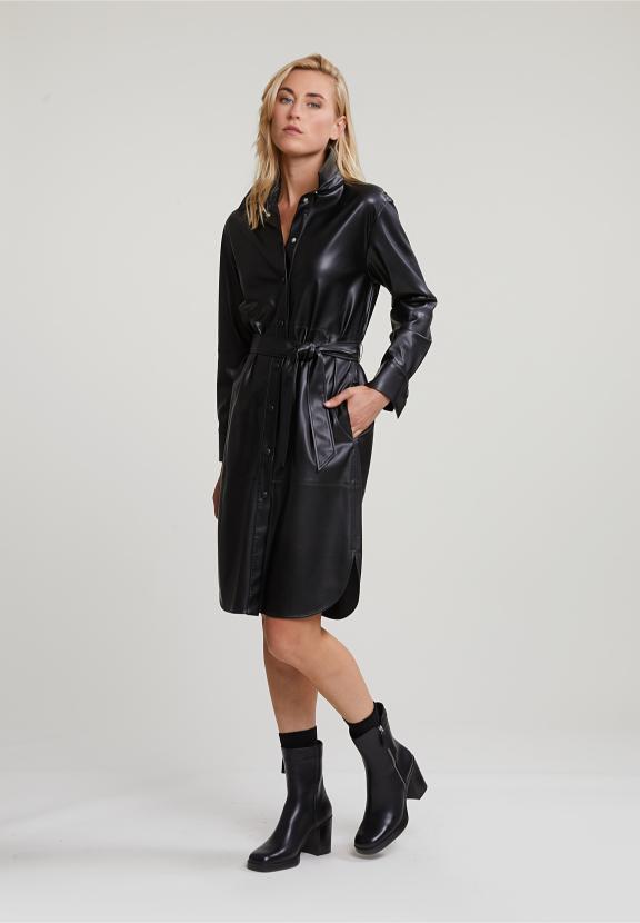Black Vegan Leather Belted Dress - Noir