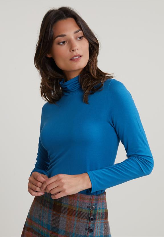 Petrol Basic Roll Neck T-Shirt - Bleu