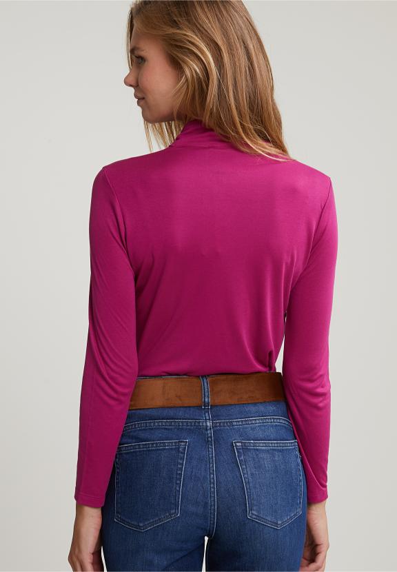 Magenta Roll Neck T-Shirt With Bow - Violet