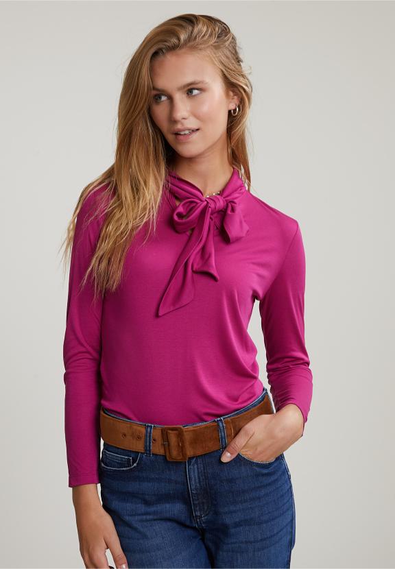 Magenta Roll Neck T-Shirt With Bow - Violet