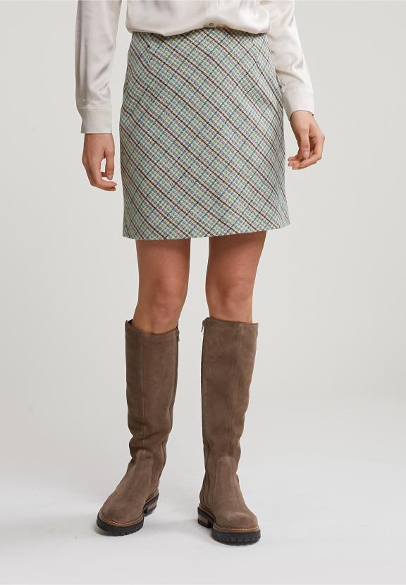 Multi Checked Short Skirt - Marron