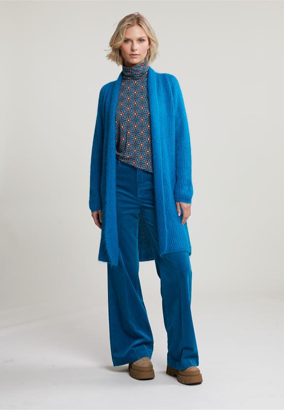 Blue High Waist Corduroy Pants - Bleu