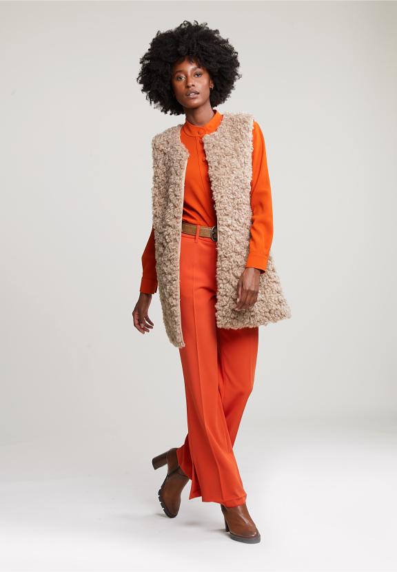 Orange Classic Pants With Side Slit - Orange