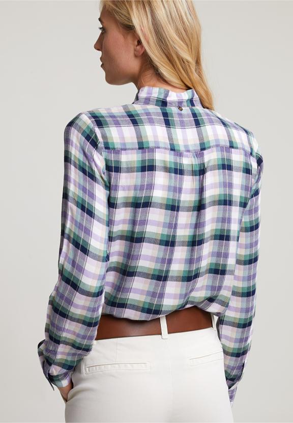 Green/Purple Checked Blouse Fancy Collar - Bleu