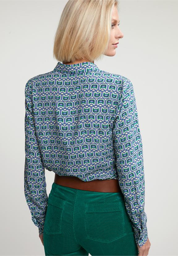Green/Beige Fantasy Blouse Long Sleeves - Bleu