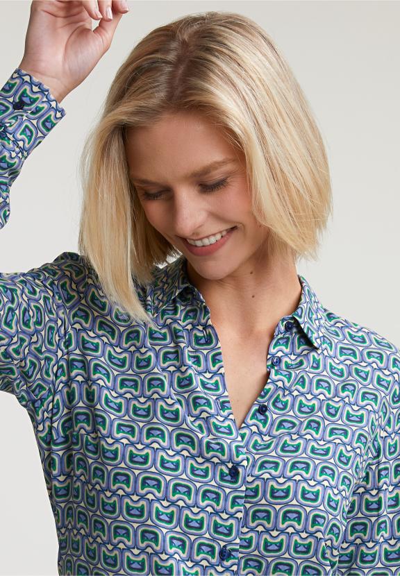 Green/Beige Fantasy Blouse Long Sleeves - Bleu