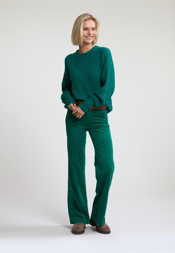 Green Ribbed Crew Neck Sweater - Vert