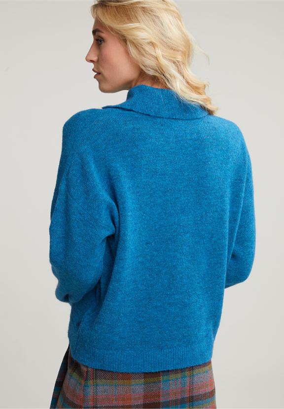 Blue Mock Neck Sweater Long Sleeves - Bleu