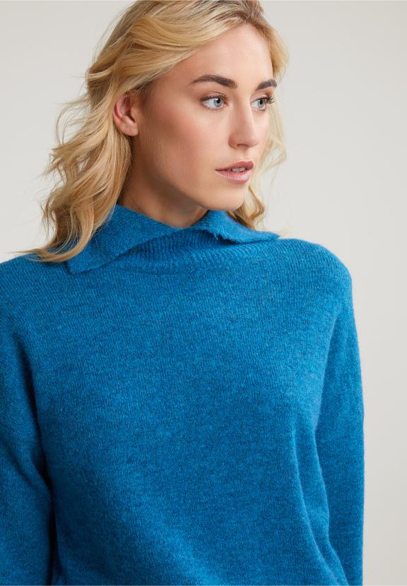 Blue Mock Neck Sweater Long Sleeves - Bleu