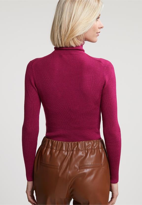 Magenta Ribbed Roll Neck Sweater - Violet