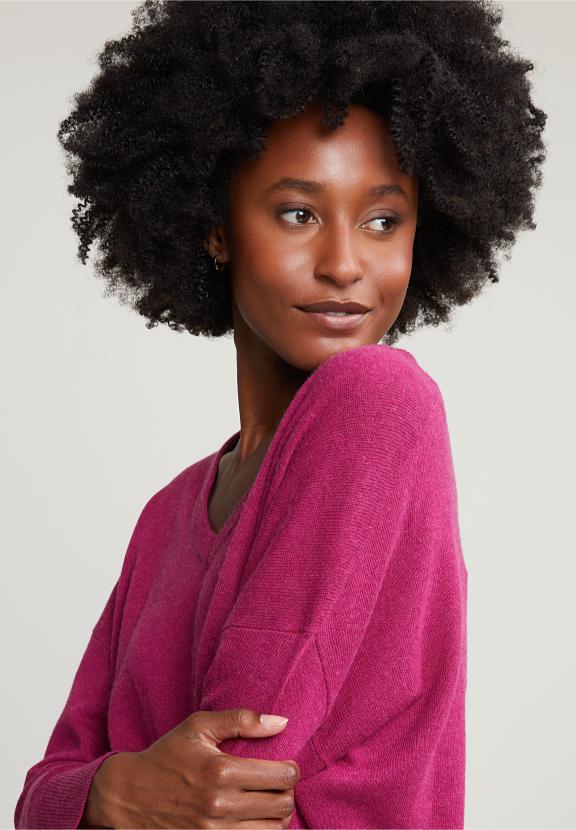 Magenta Basic V-Neck Sweater Long Sleeves - Violet