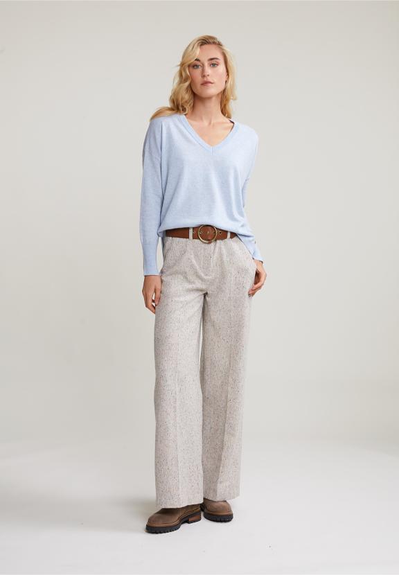 Light Blue Basic V-Neck Sweater Long Sleeves - Bleu