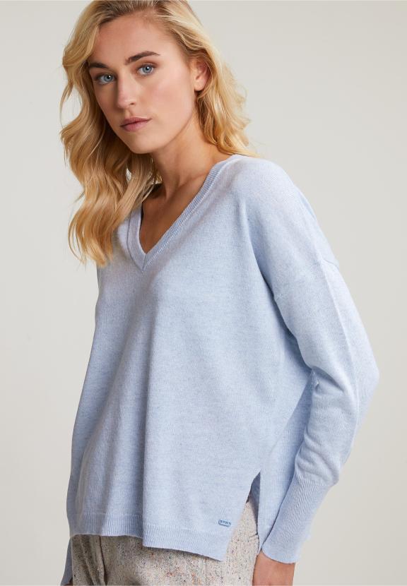Light Blue Basic V-Neck Sweater Long Sleeves - Bleu