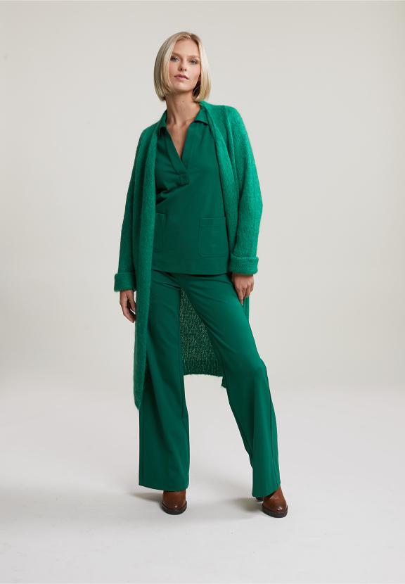 Green V-Neck Cardigan Long Sleeves - Vert