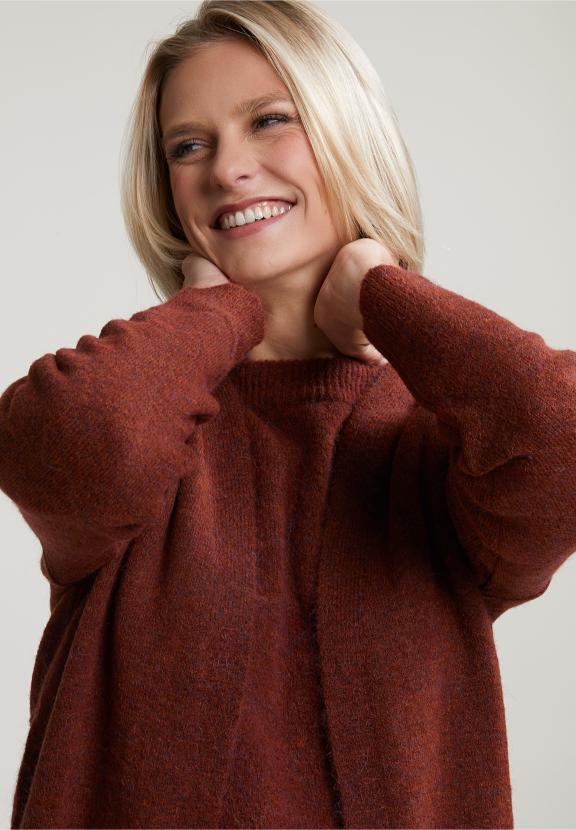 Brown Long V-Neck Cardigan Long Sleeves - Marron