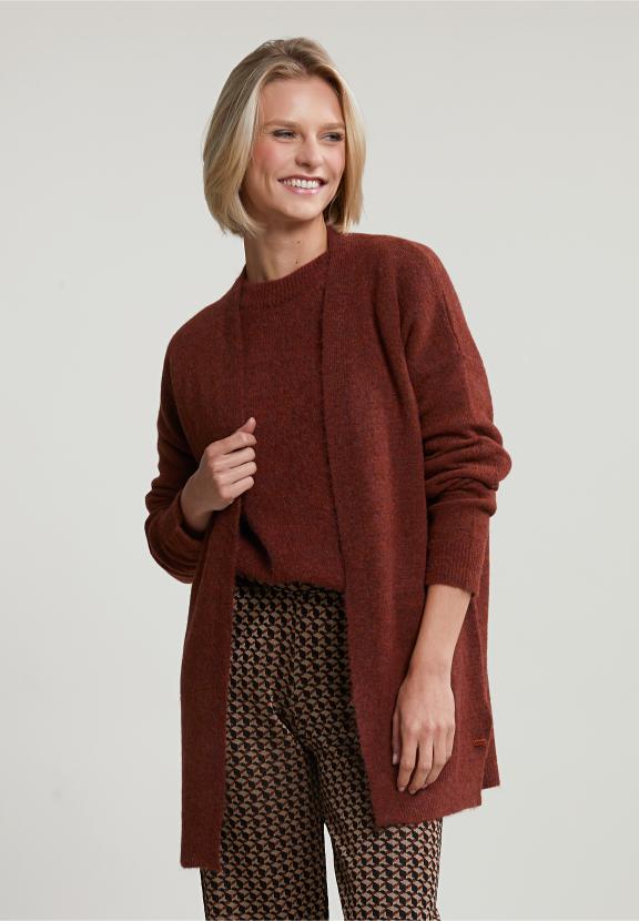 Brown Long V-Neck Cardigan Long Sleeves - Marron
