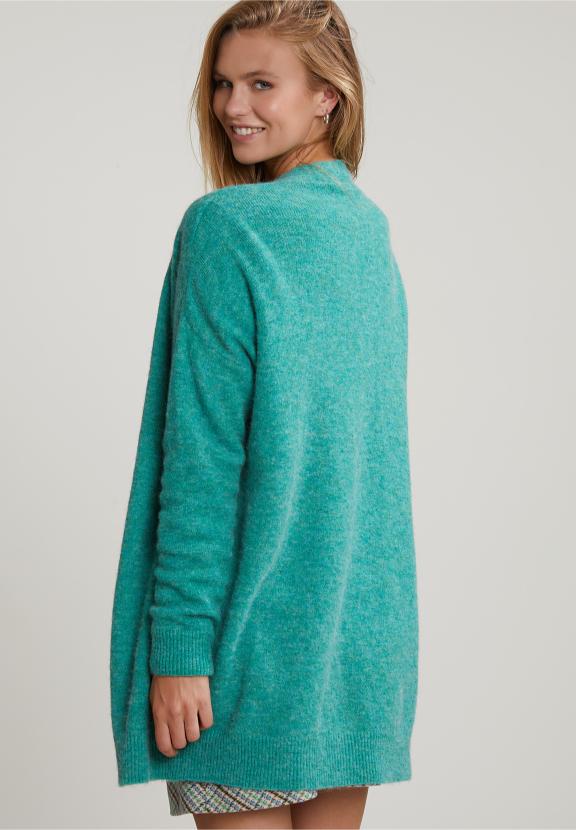 Green Long V-Neck Cardigan Long Sleeves - Vert