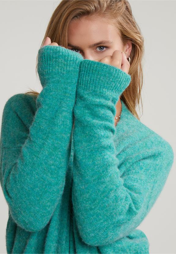 Green Long V-Neck Cardigan Long Sleeves - Vert