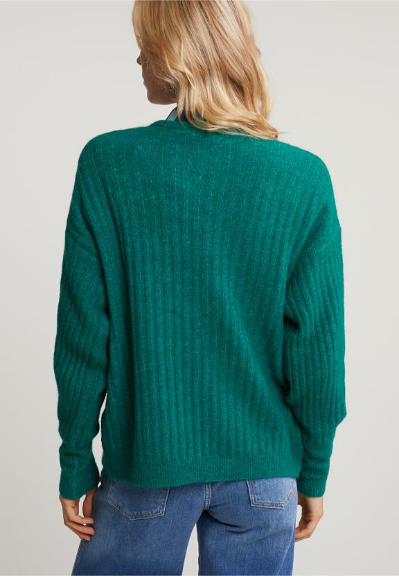 Green Woolen V-Neck Cardigan - Vert