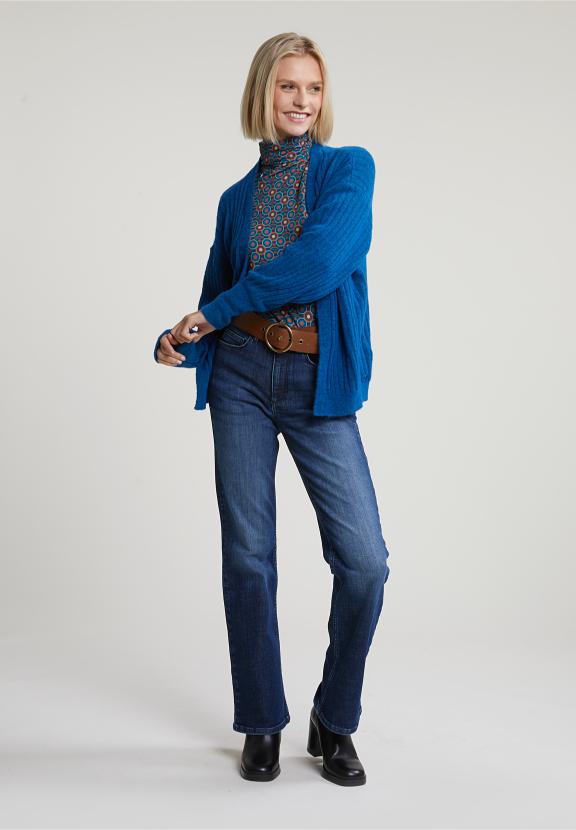 Petrol Woolen V-Neck Cardigan - Bleu