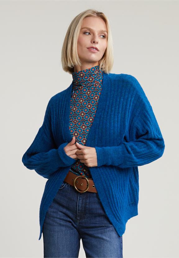 Petrol Woolen V-Neck Cardigan - Bleu