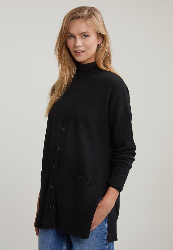 Black V-Neck Buttoned Cardigan 2 Pockets - Noir