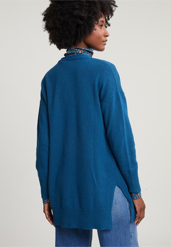 Blue V-Neck Buttoned Cardigan 2 Pockets - Bleu
